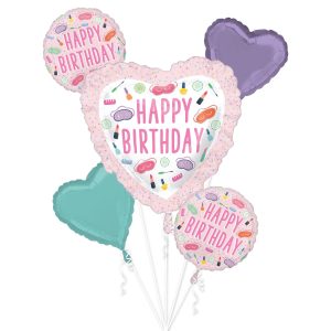 Spa Party Birthday Foil Balloon Bouquet. 5pc
