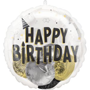 Black. Silver & Gold Happy Birthday Stuffed Plastic Balloon. 20in