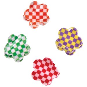 Multicolor Checkerboard Flower Hairclips. 12ct