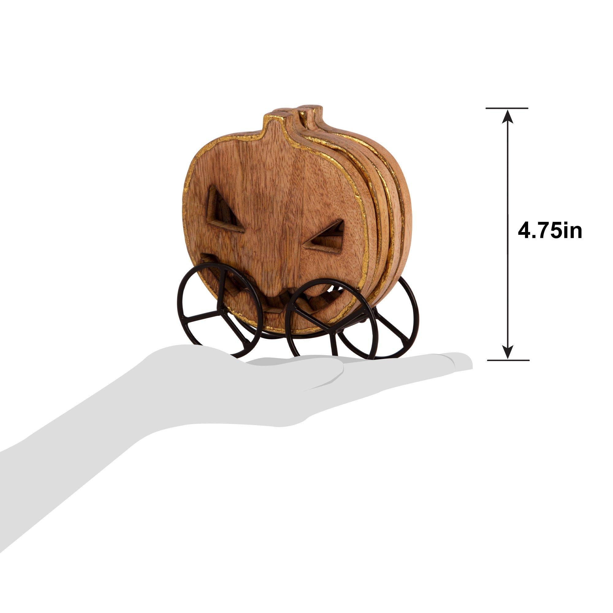 Pumpkin Mangowood Coaster Set with Iron Rack. 5pc - Image 5