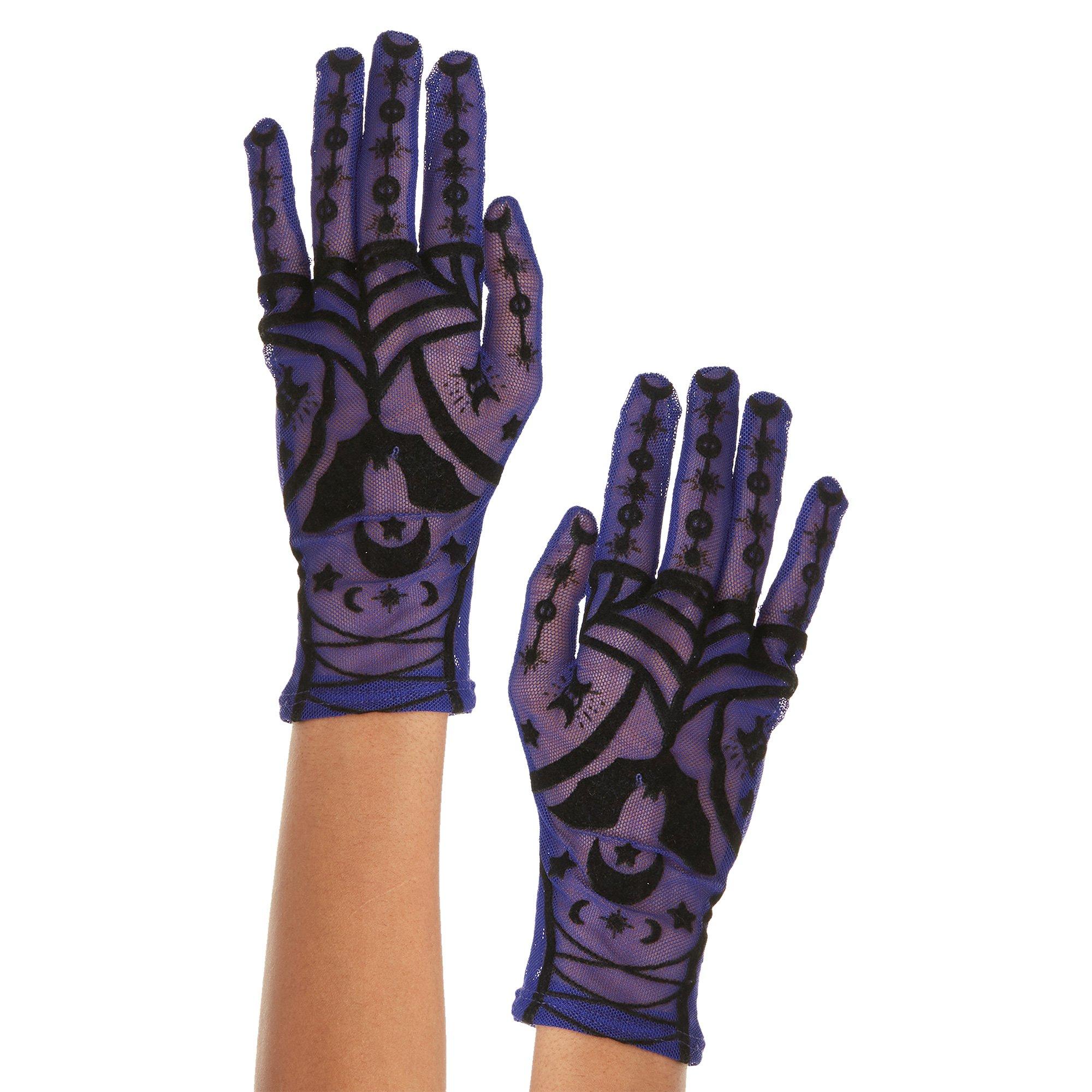 Adult Sheer Purple Celestial Flocked Gloves - Image 2