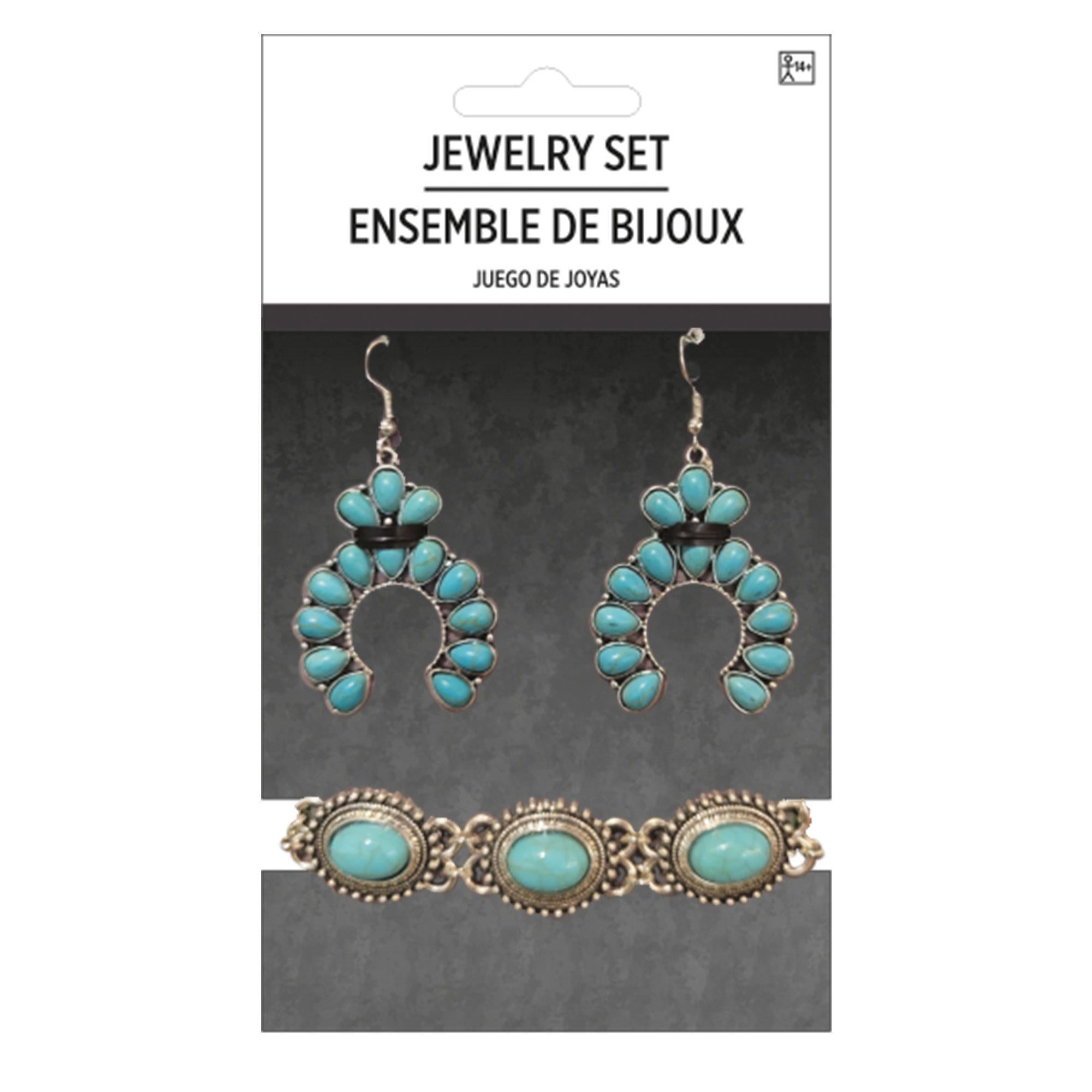 Western Faux Turquoise Metal Jewelry Set. 3pc - Image 4