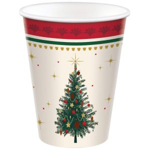 Elegant Evergreen Paper Cups. 9oz. 8ct