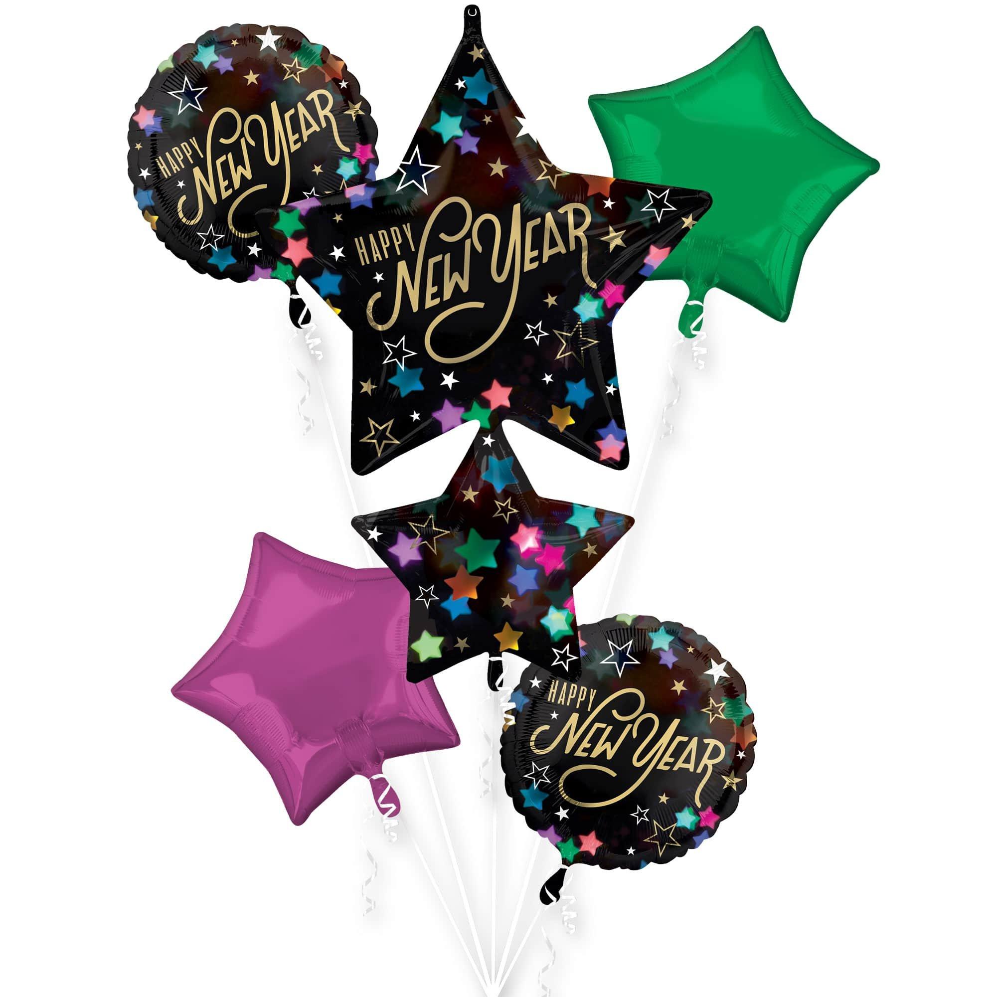 Starlit New Year Foil Balloon Bouquet. 5pc