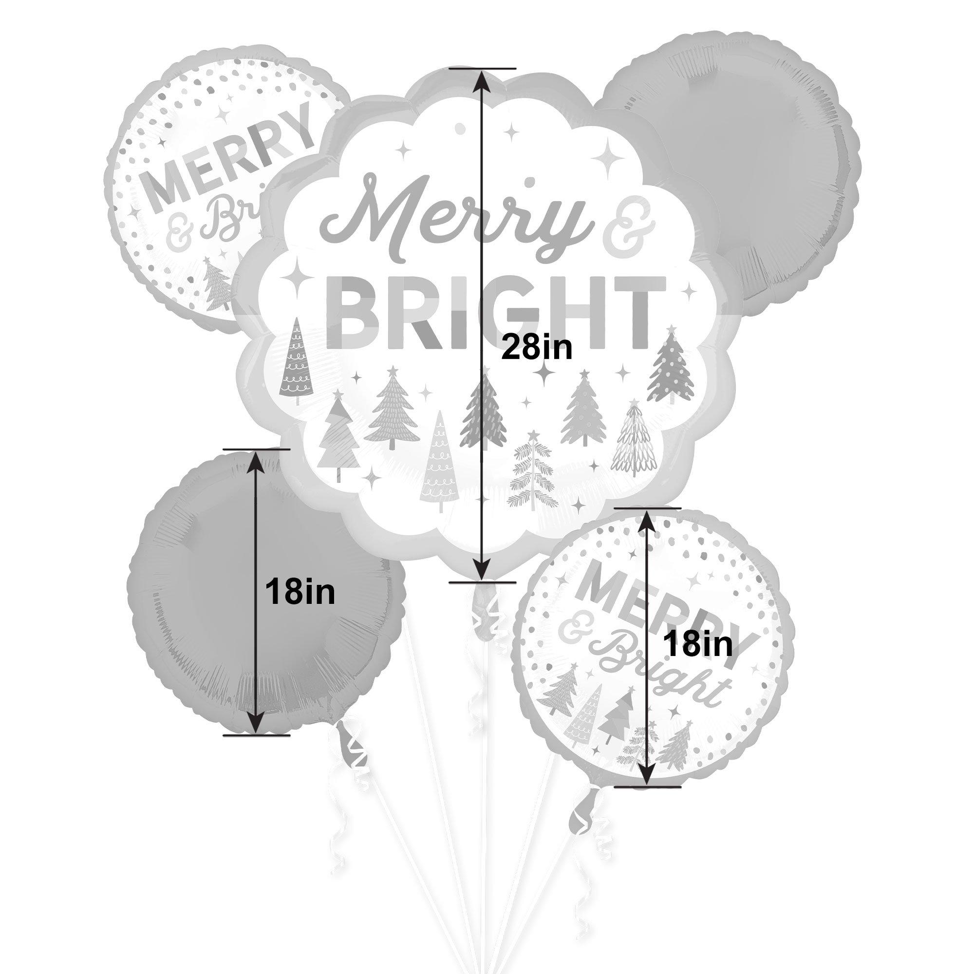 Merry & Bright Christmas Foil Balloon Bouquet. 5pc - Image 2