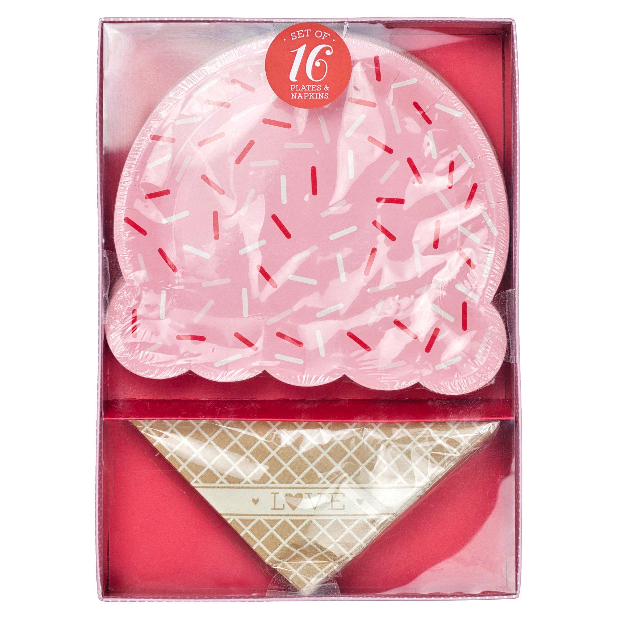 Ice Cream Cone Dessert Plates & Beverage Napkins for 16 Guests - Image 2
