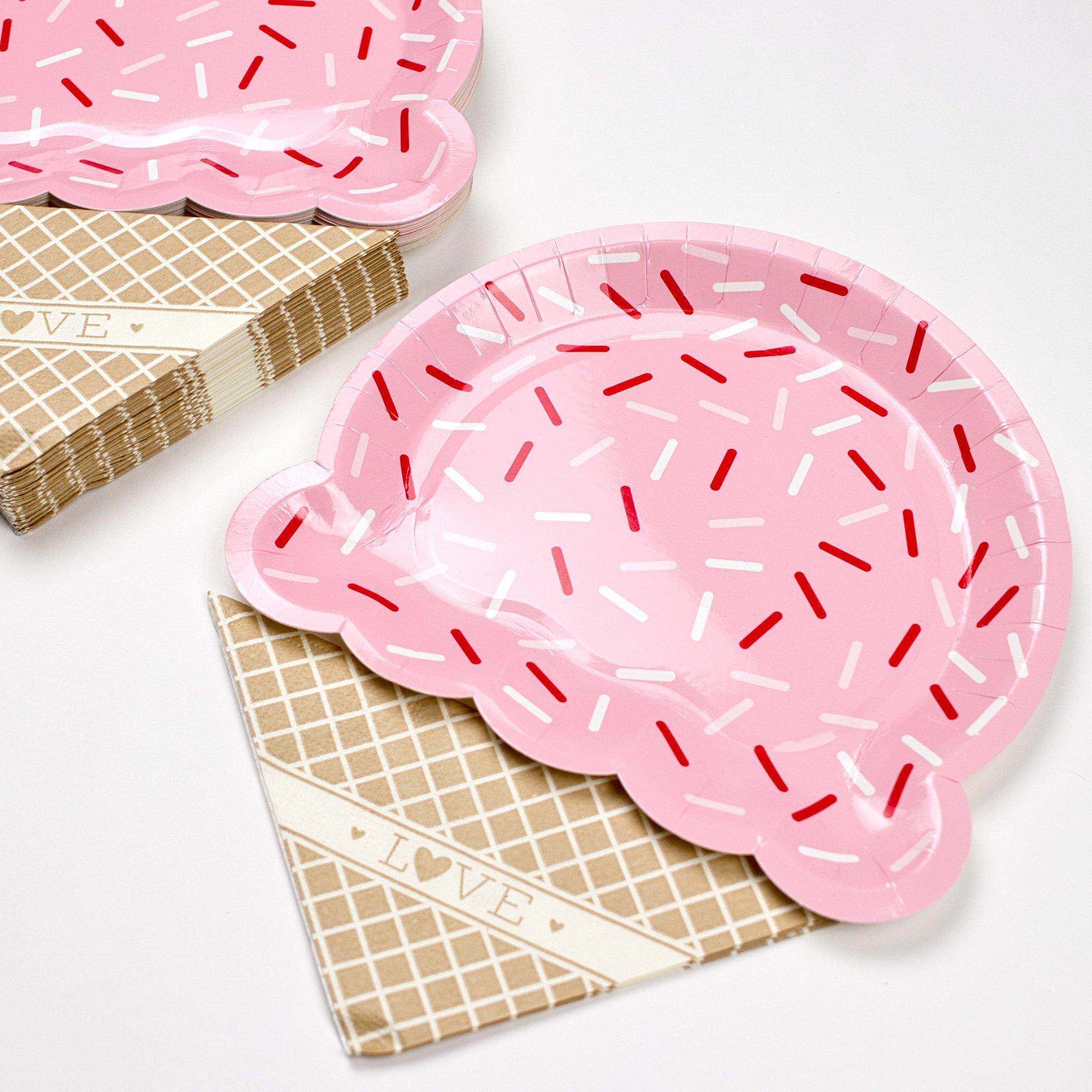 Ice Cream Cone Dessert Plates & Beverage Napkins for 16 Guests - Image 3