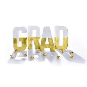 White & Gold Foil GRAD Tabletop Letters. 10in