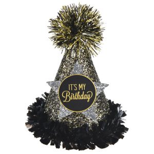 Black. Silver. and Gold Birthday Party Hat