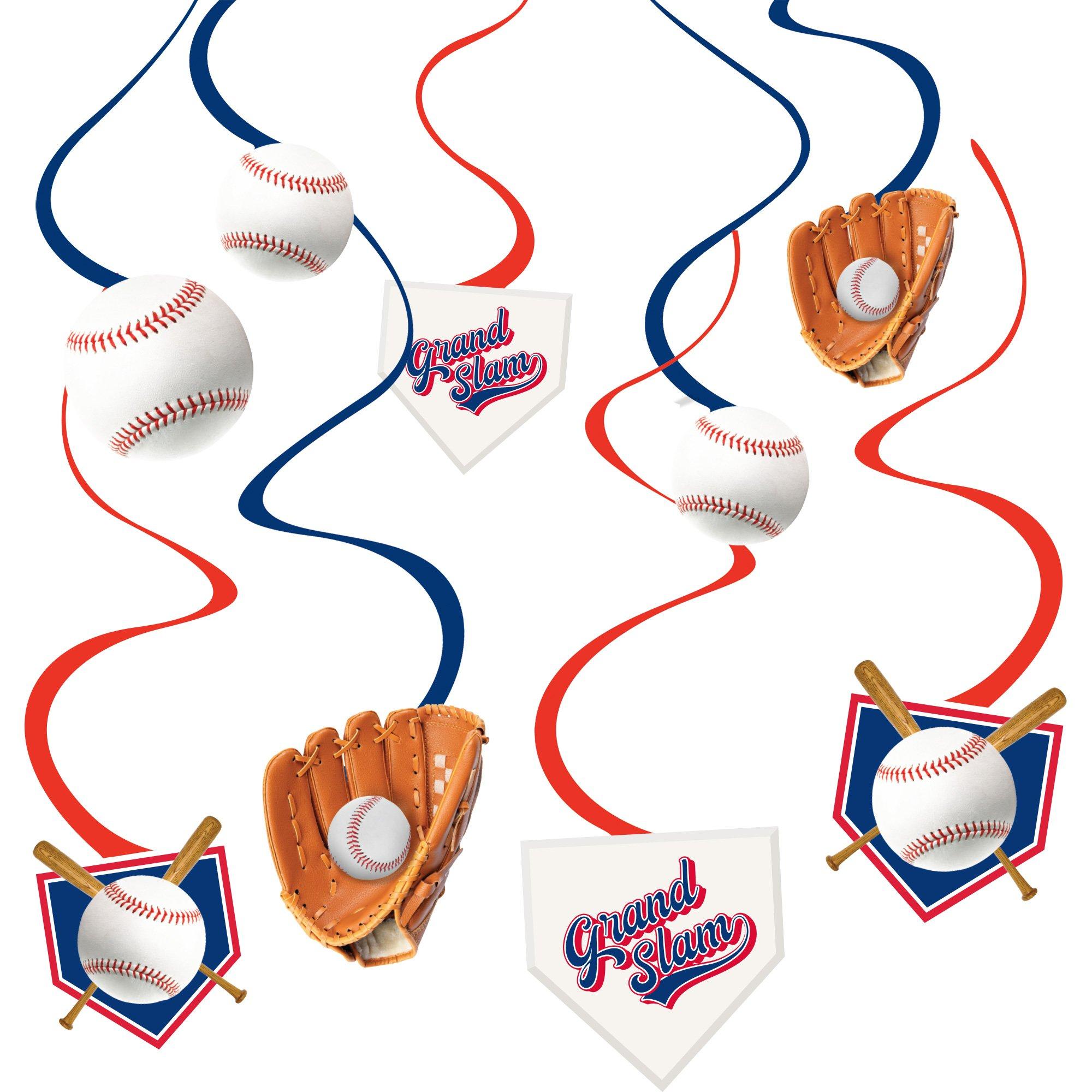 Baseball Swirl Decorations. 12ct