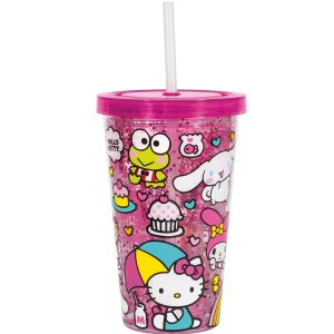 Hello Kitty and Friends Plastic Cup with Lid & Straw. 16oz - Sanrio