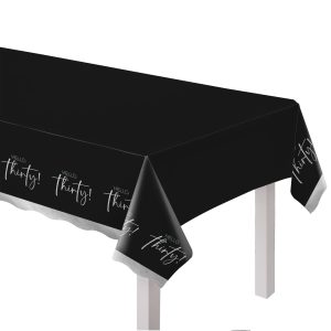 Hello Thirty Plastic Table Cover. 54in x 96in