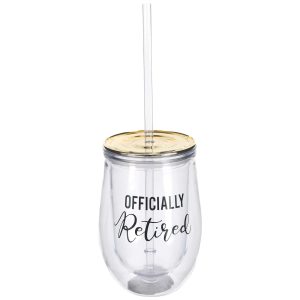 Retired Plastic Wine Glass with Lid and Straw