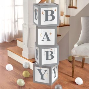 Over the Moon Pop-Up Baby Shower Block Decorations. 4pc