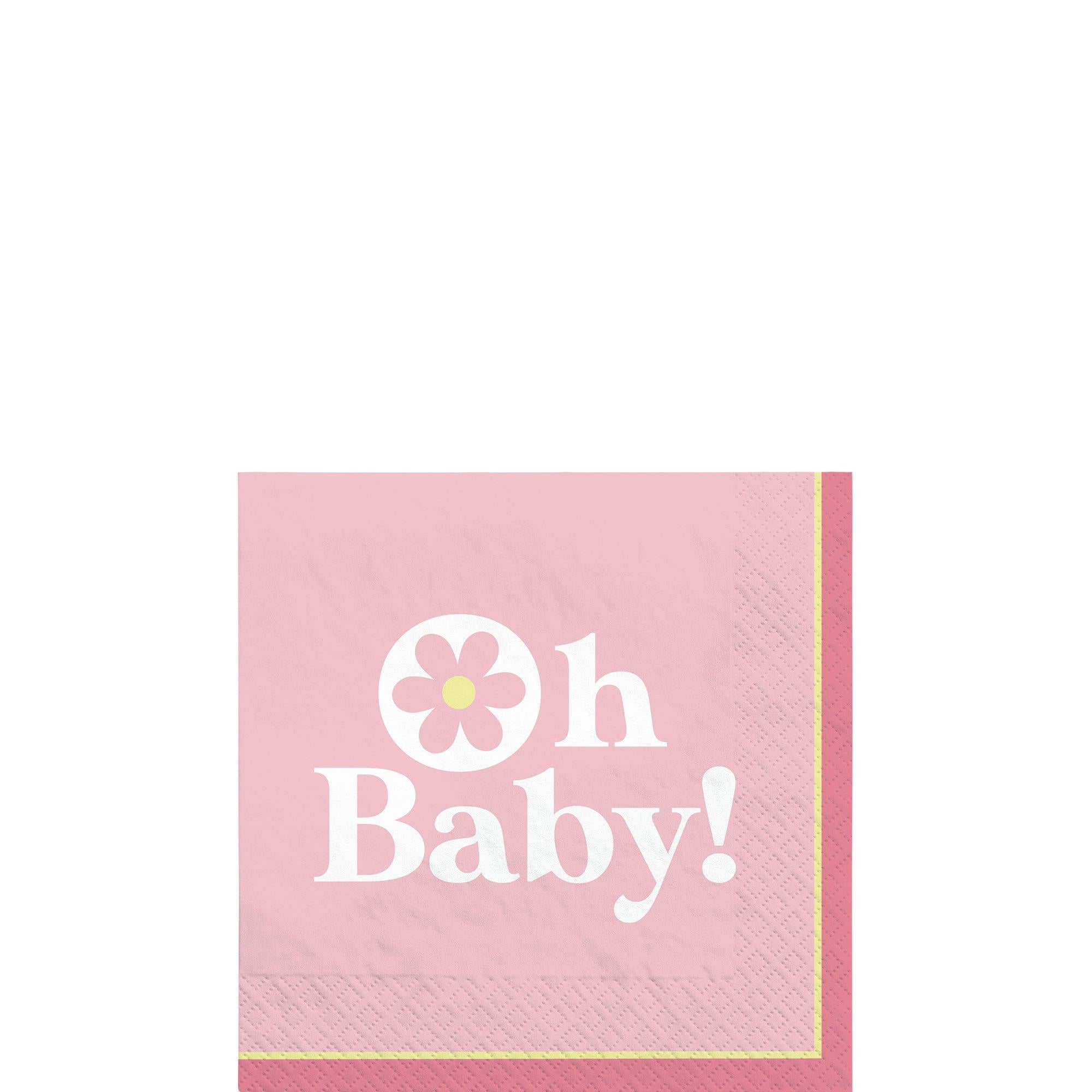 Pink Little Daisy Oh Baby Paper Beverage Napkins. 5in. 16ct - Image 2