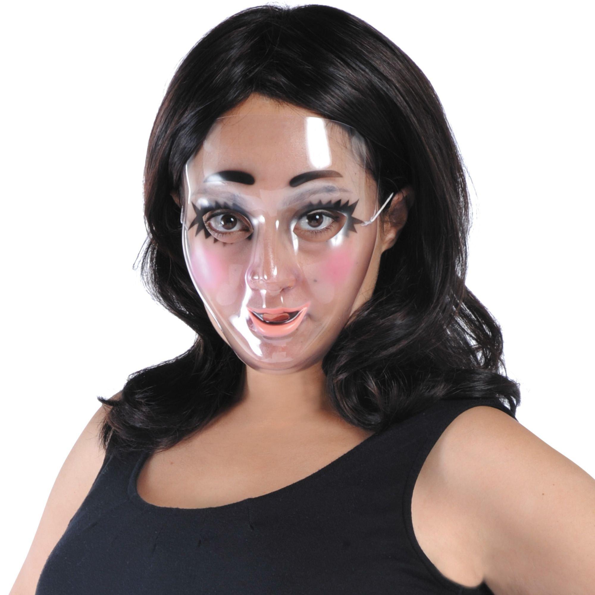 Transparent Disguise Mask. 1ct - Doll Eyes. Grin. Makeup or Mustache