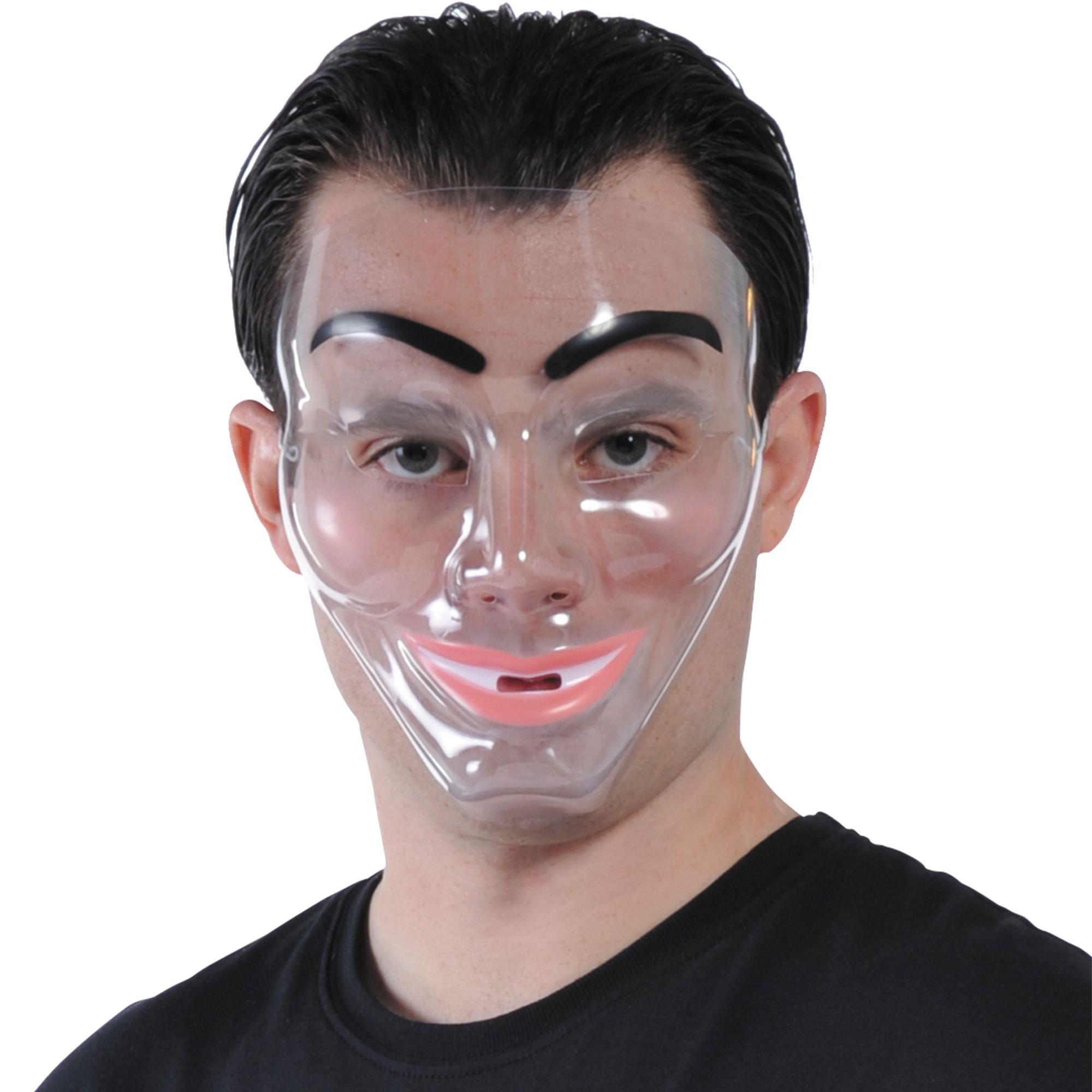 Transparent Disguise Mask. 1ct - Doll Eyes. Grin. Makeup or Mustache - Image 2