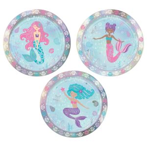 Mermaid Wishes Iridescent Paper Dessert Plates. 7in. 8ct