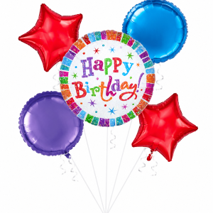 Colorful Happy Birthday Balloon Bouquet. 5pc
