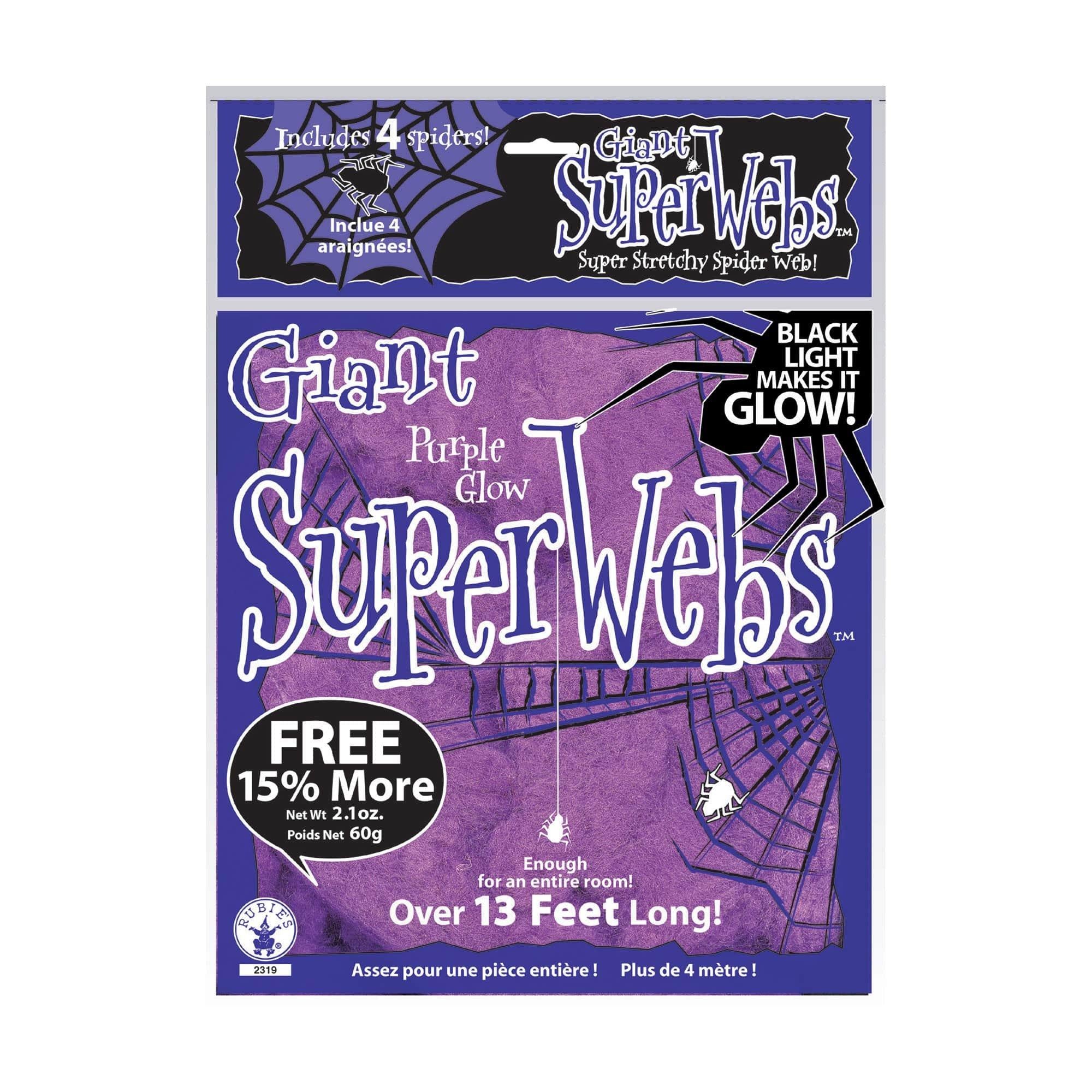 Giant Glow Super Spiderweb with 4 Spiders - 60 Grams. Assorted Colors - Image 3