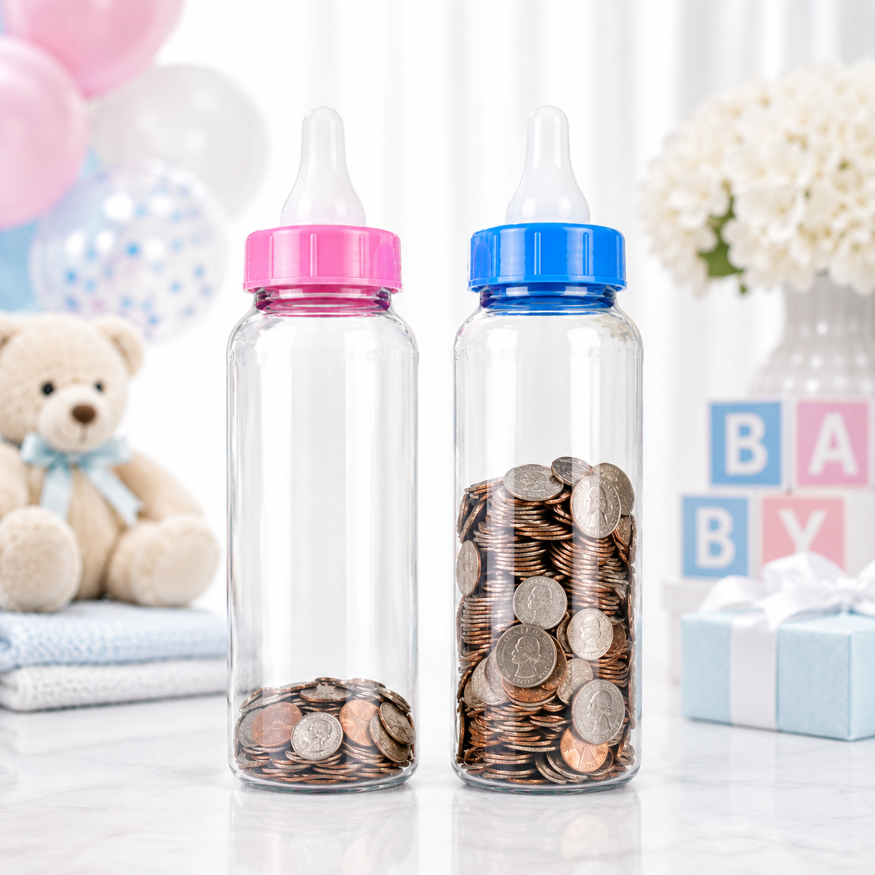 Baby Bottle Bank. 11in. Assorted Colors