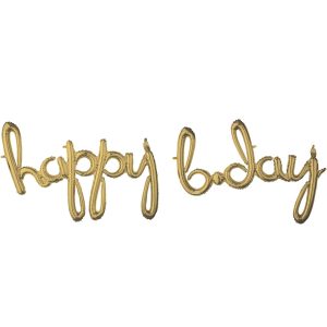 Air-Filled Happy B-Day Cursive Letter Balloon Banners. 2pc. Assorted Colors