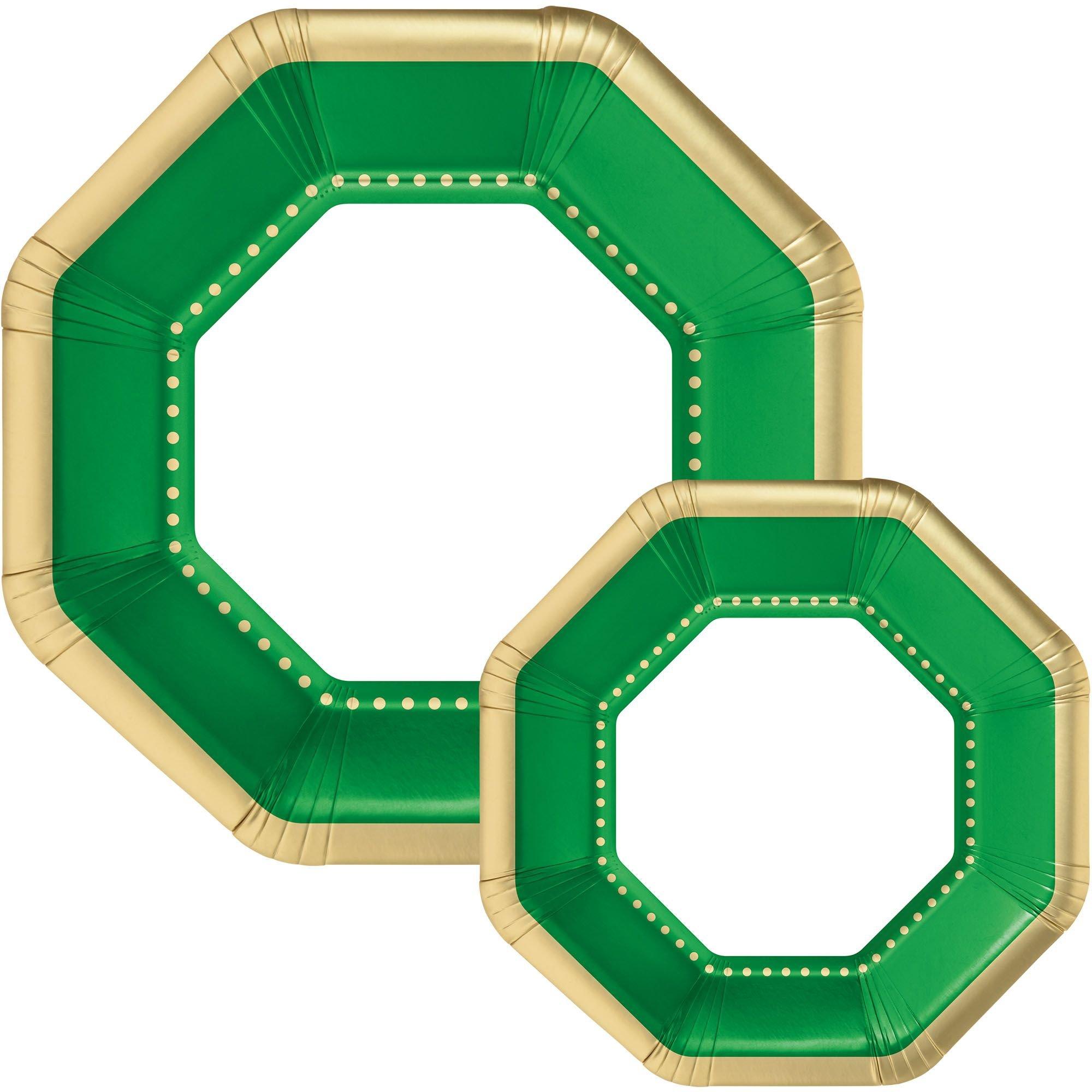Octoganal Premium Paper Dinner (10.25in) & Dessert (7.5in) Plates with Color Border. 20ct. Assorted Colors - Image 4