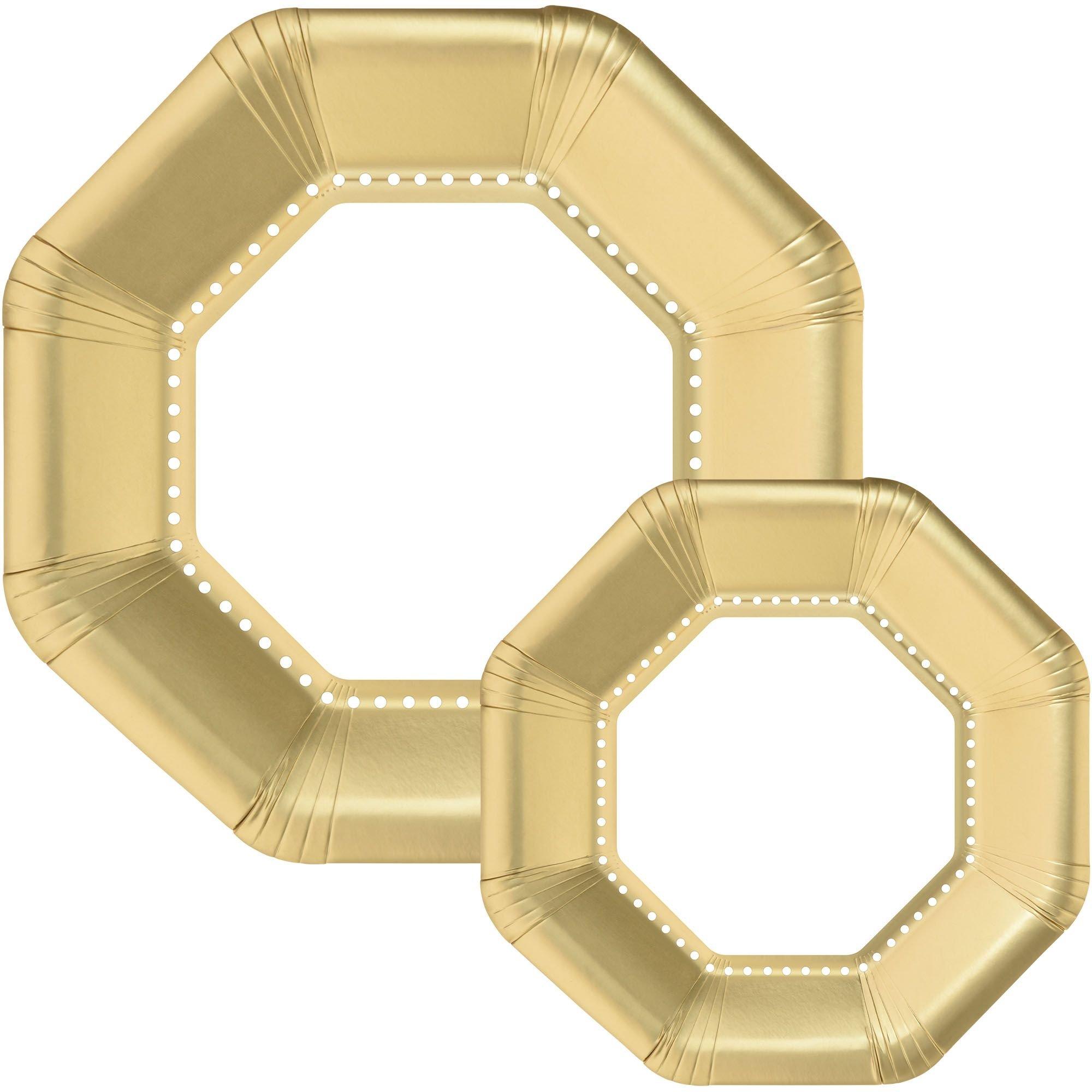 Octoganal Premium Paper Dinner (10.25in) & Dessert (7.5in) Plates with Color Border. 20ct. Assorted Colors - Image 5