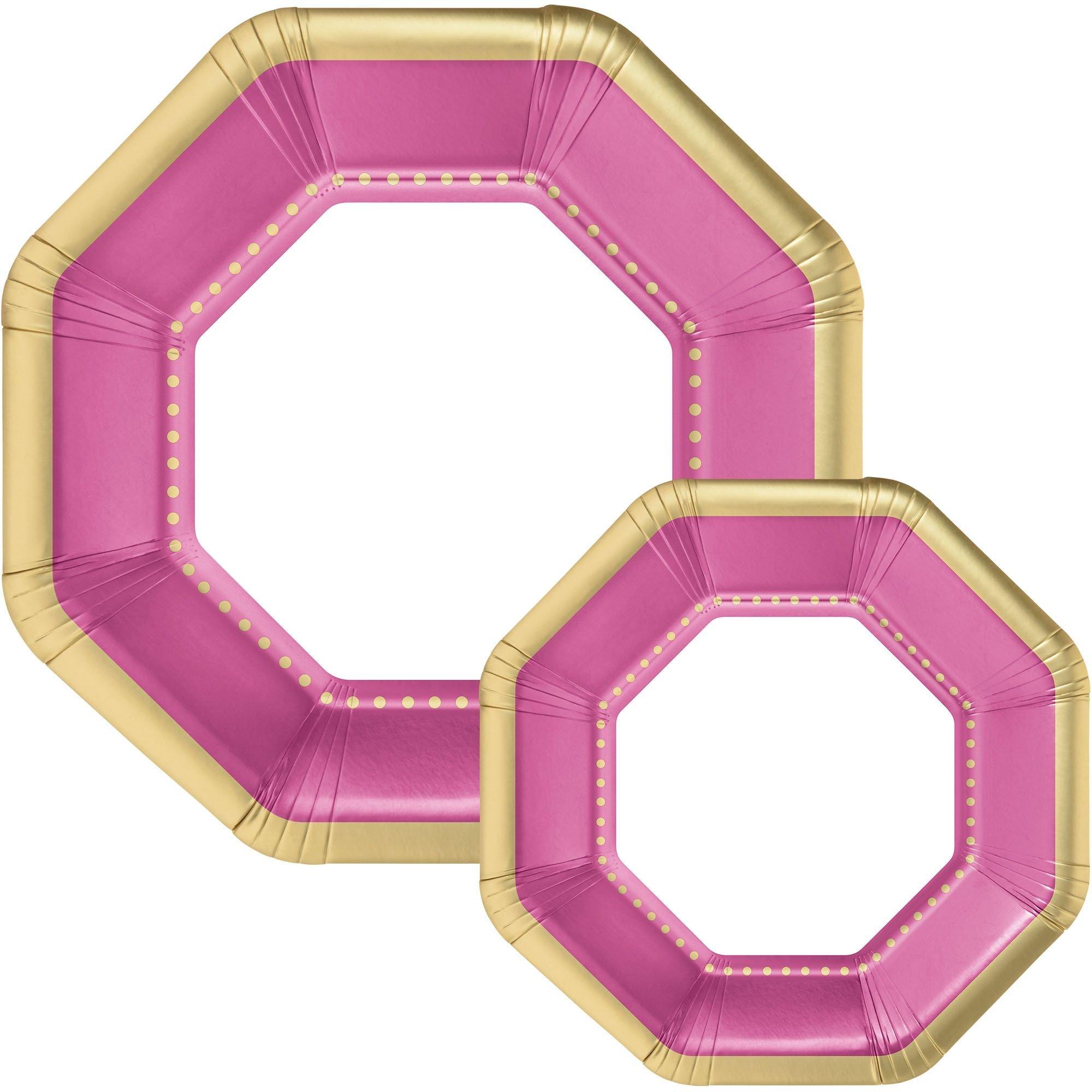 Octoganal Premium Paper Dinner (10.25in) & Dessert (7.5in) Plates with Color Border. 20ct. Assorted Colors - Image 6