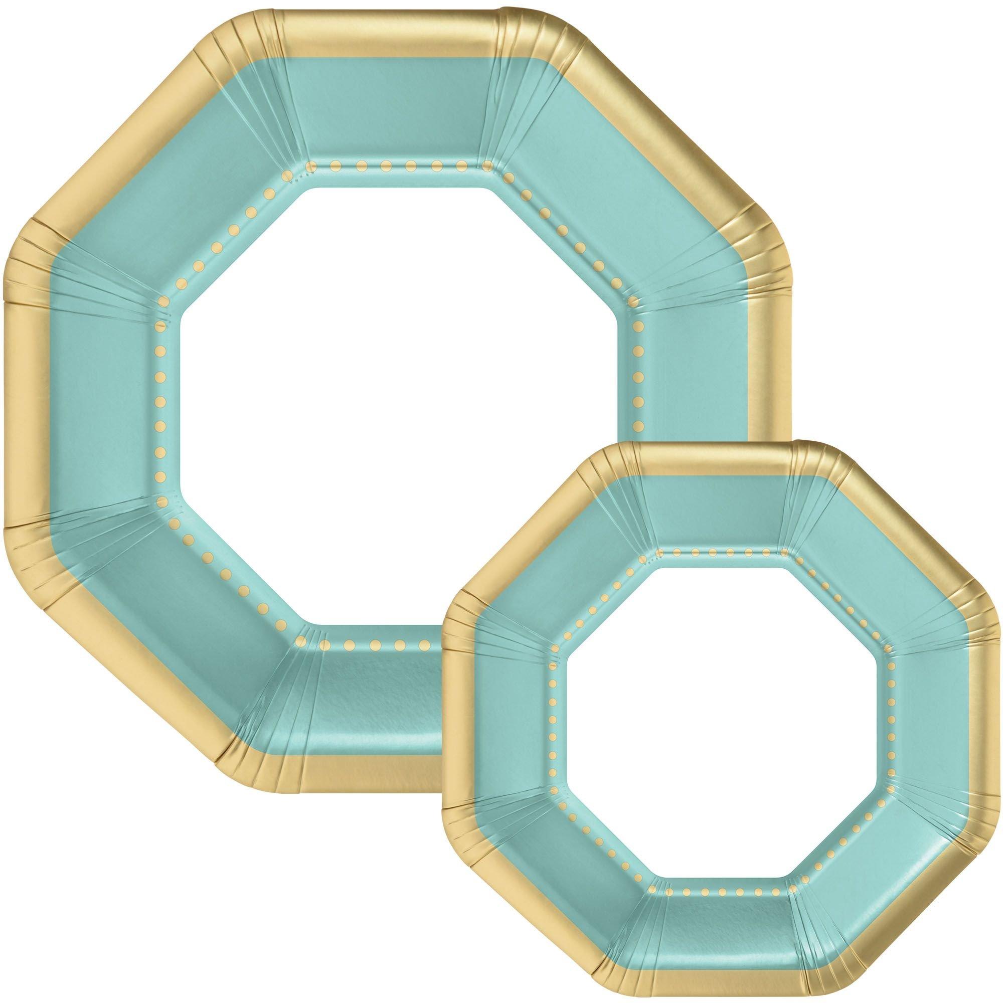 Octoganal Premium Paper Dinner (10.25in) & Dessert (7.5in) Plates with Color Border. 20ct. Assorted Colors - Image 14