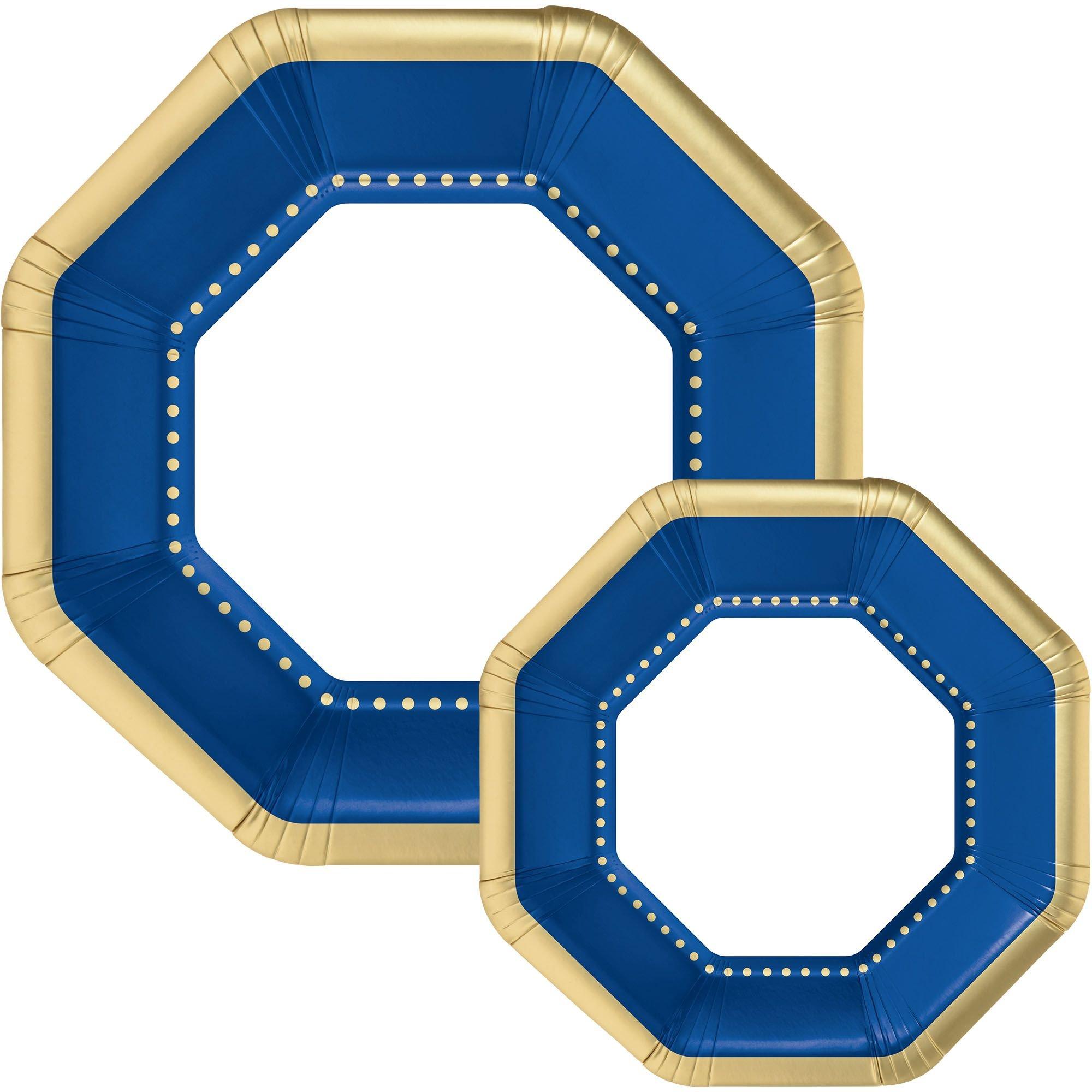 Octoganal Premium Paper Dinner (10.25in) & Dessert (7.5in) Plates with Color Border. 20ct. Assorted Colors - Image 15
