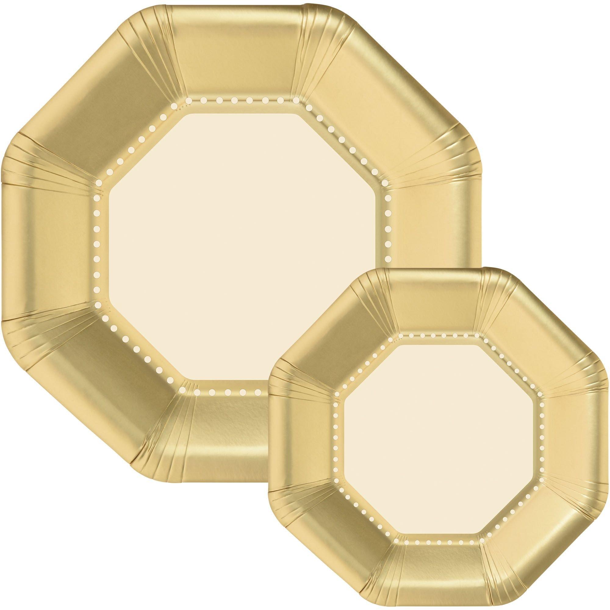 Octoganal Premium Paper Dinner (10.25in) & Dessert (7.5in) Plates with Color Border. 20ct. Assorted Colors - Image 17