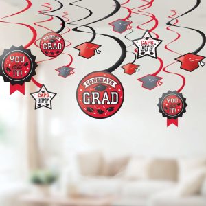 Congrats Grad Swirl Decorations. 12pc. Assorted Colors