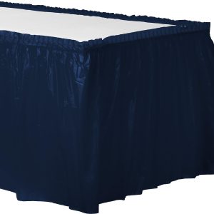 True Navy Plastic Table Skirt. 21ft x 29in