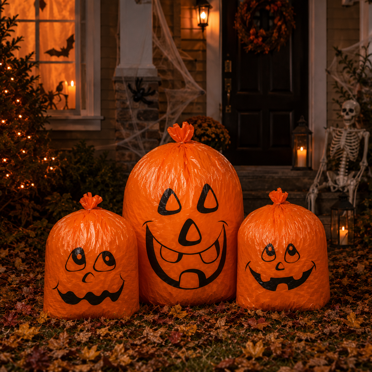 Silly Pumpkin Face Fillable Leaf Bags - Image 2
