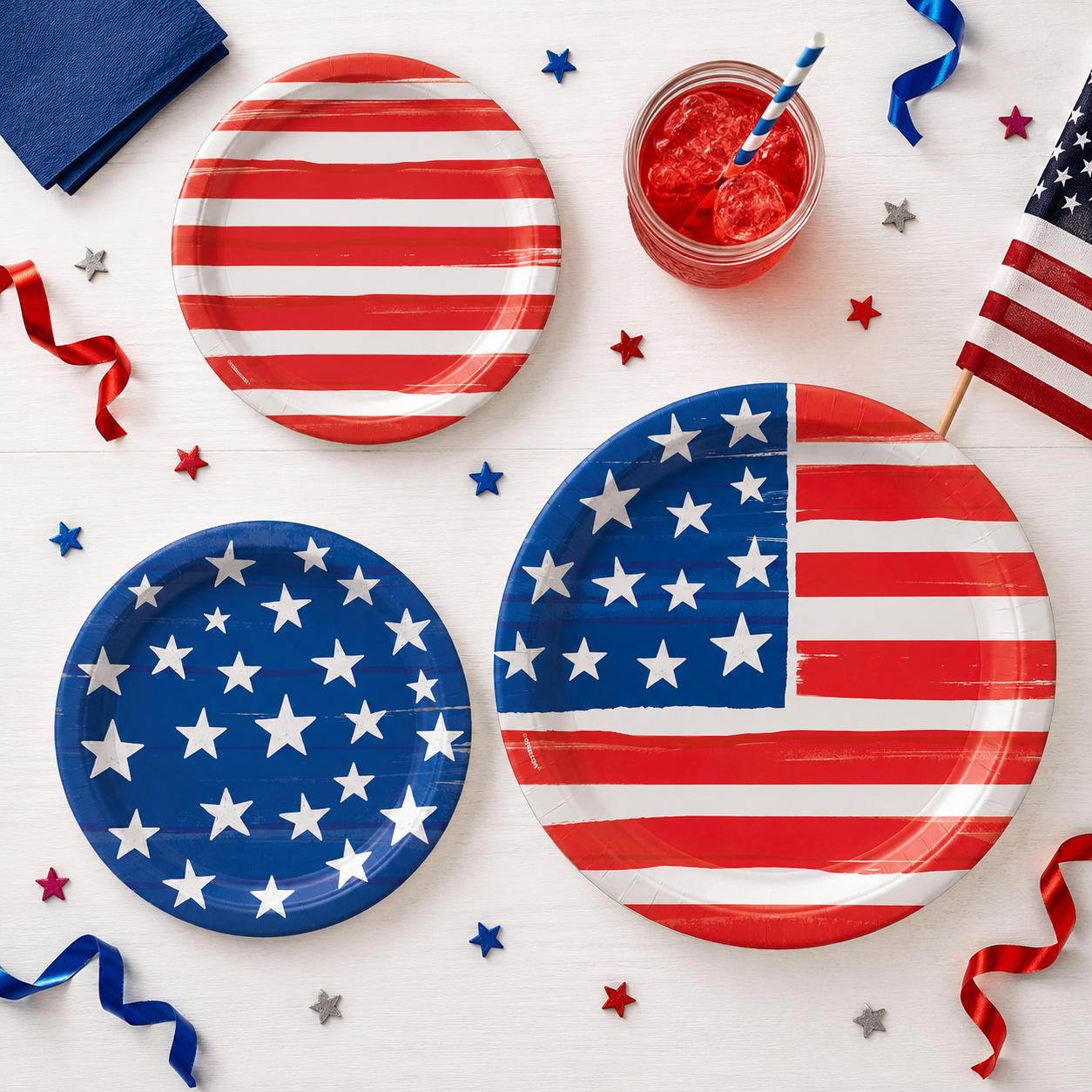 Painted Patriotic Paper Dessert Plates. 8ct. Assorted Options