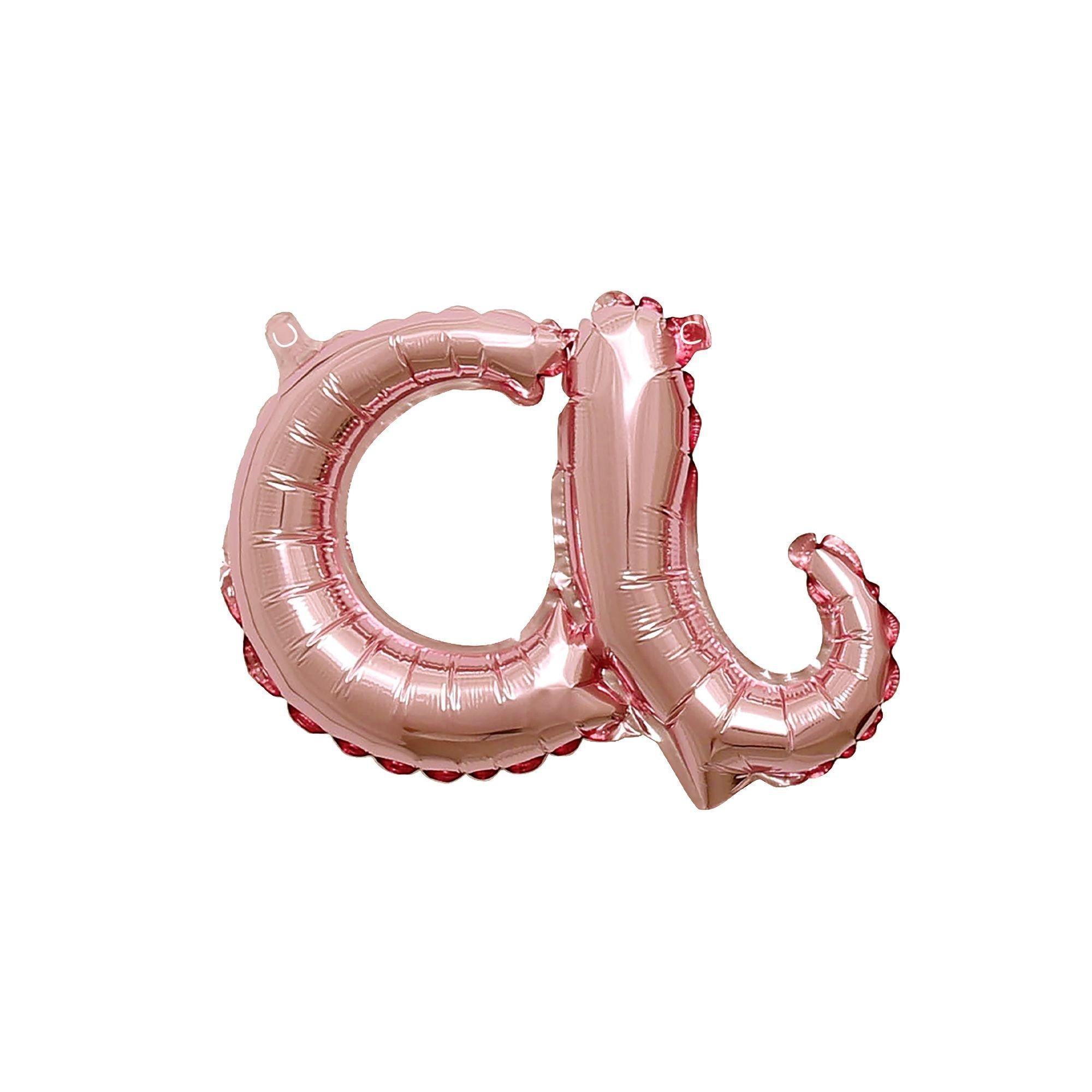 Air-Filled Rose Gold Lowercase Cursive Letter (A-Z) Foil Balloon. 10in x 8in - Image 2
