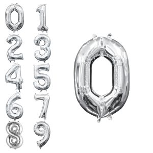 13in Air-Filled Silver Number (0-9) Balloons
