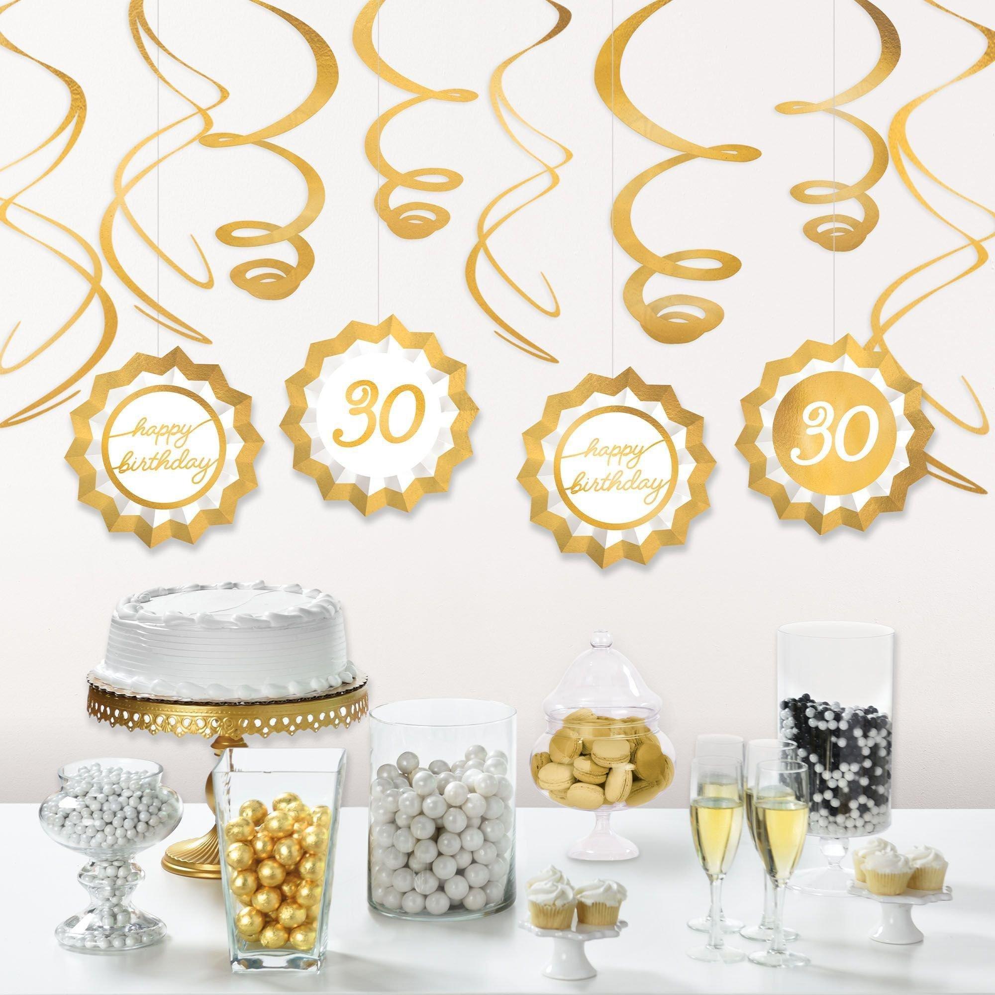 Metallic Golden Age Birthday Paper Fans & Swirl Decorations. 12pc. Ages - Image 2