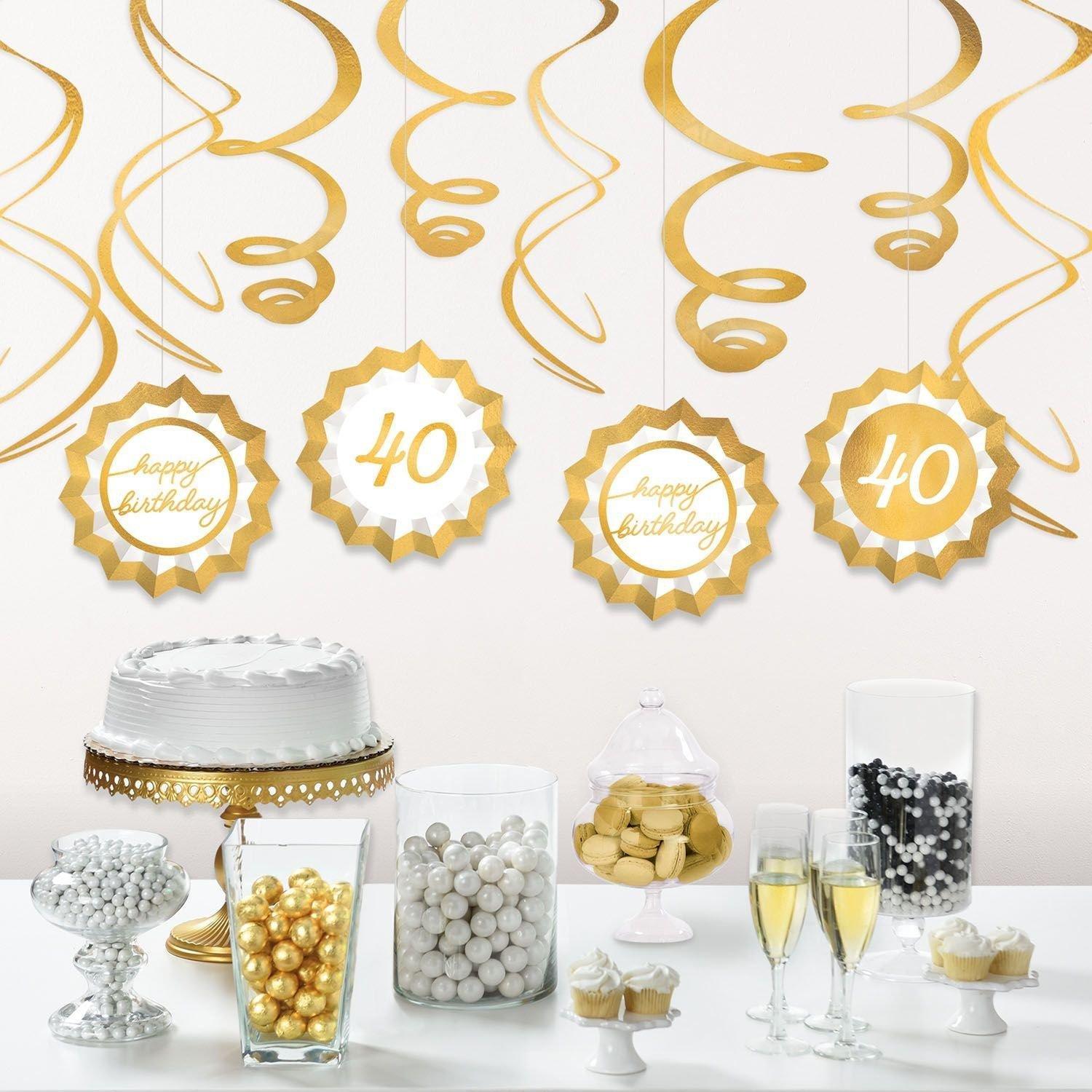 Metallic Golden Age Birthday Paper Fans & Swirl Decorations. 12pc. Ages - Image 4