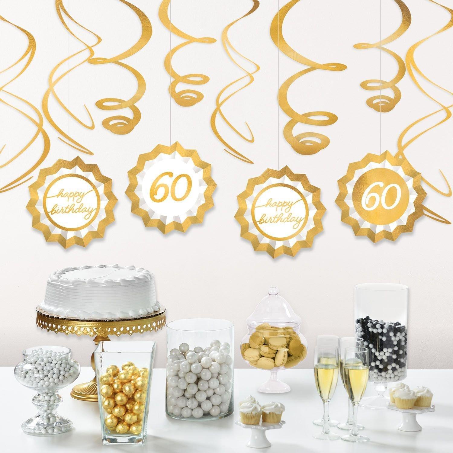 Metallic Golden Age Birthday Paper Fans & Swirl Decorations. 12pc. Ages - Image 8