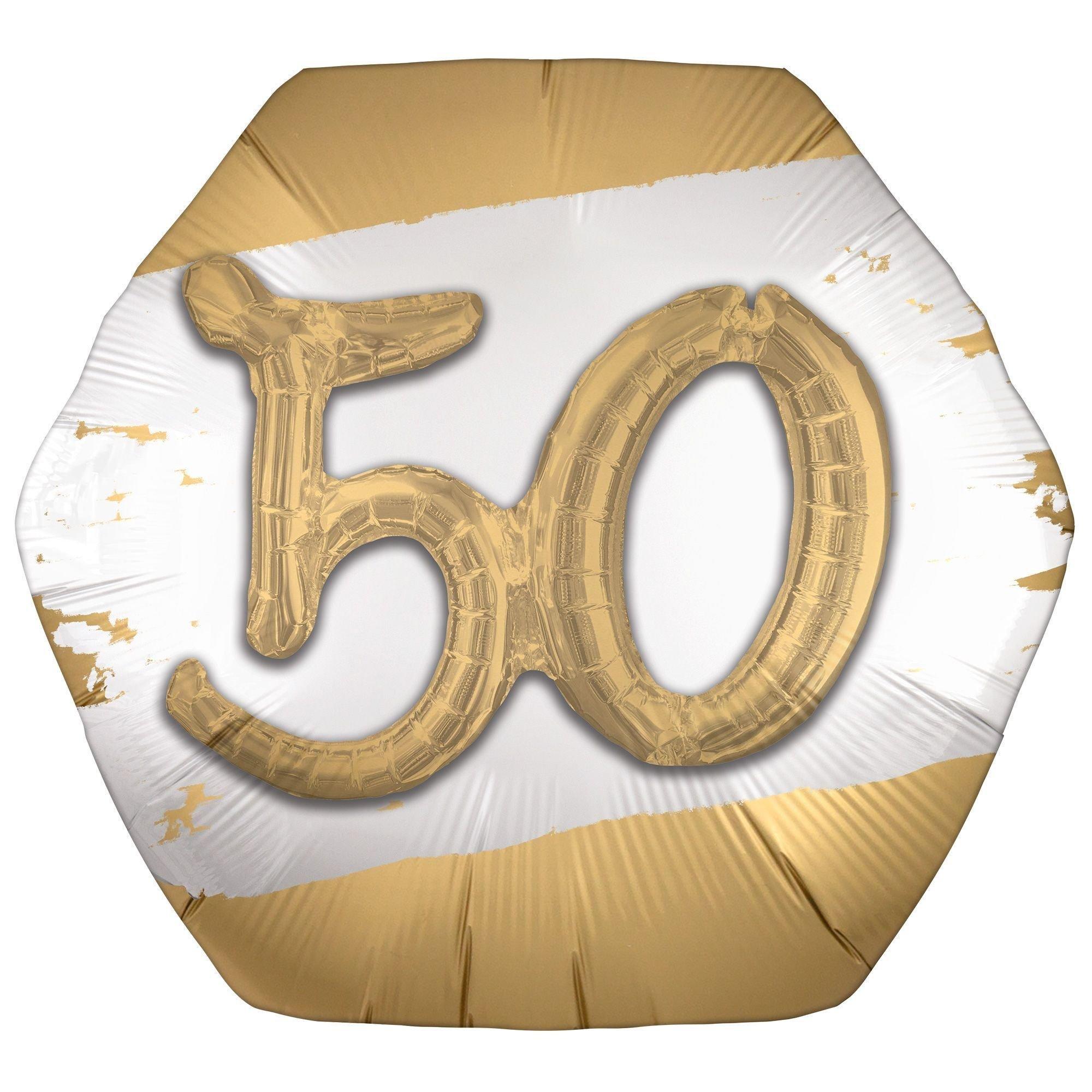 Satin Golden Age Happy Birthday Hexagonal Foil Balloon. 30in x 28in. Ages - Image 4