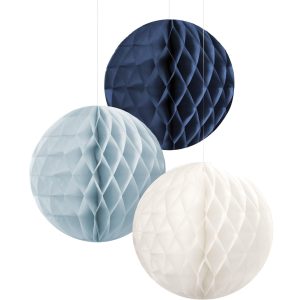 Blue & White Honeycomb Hanging Decorations. Assorted Options