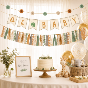 Oh Baby Soft Jungle Baby Shower Fabric Banner Set. 3pc. 5.3ft