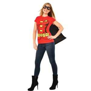 Women's DC Comics Teen Titans Robin T-Shirt. Cape and Mask Set