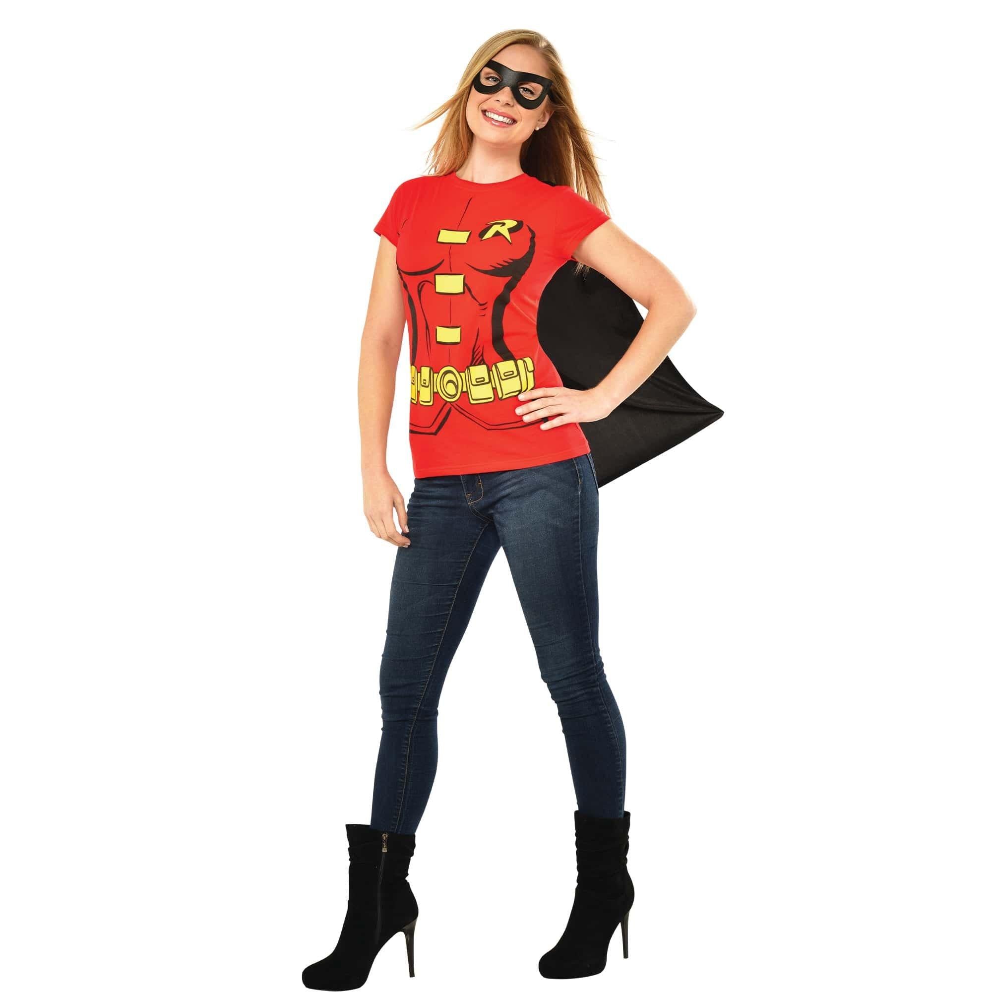 Women's DC Comics Teen Titans Robin T-Shirt. Cape and Mask Set