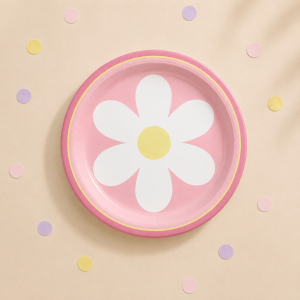 Pink Little Daisy Paper Dessert Plates. 7in. 8ct